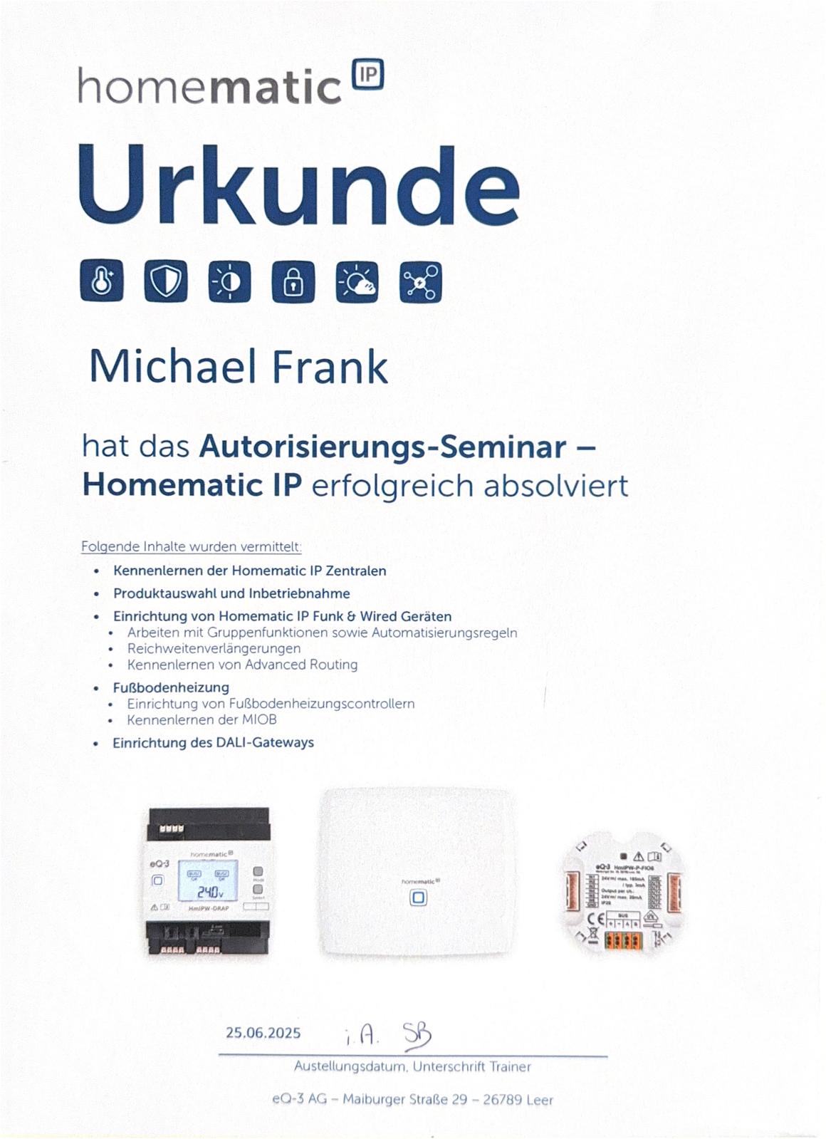 AUTORISIERUNGS-SEMINAR - HOMEMATIC IP